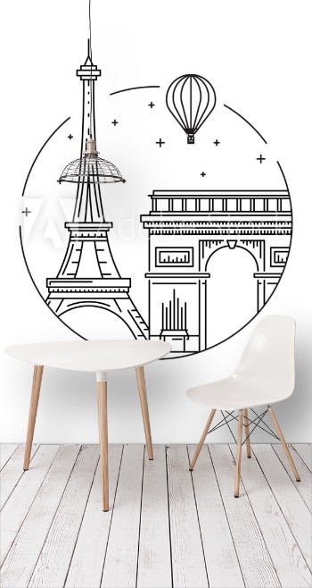 Bild på Round the emblem of the city of Paris drawn in a linear style depicting a vector of the landmark of the capital of France